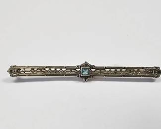 10K Antique Art Deco Aquamarine Bar Pin