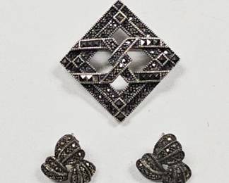 Sterling Silver Marcasite Brooch & Earrings