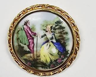 Limoges Porcelain Gold Tone Brooch.