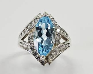 Sterling Silver Blue Topaz & CZ Ring