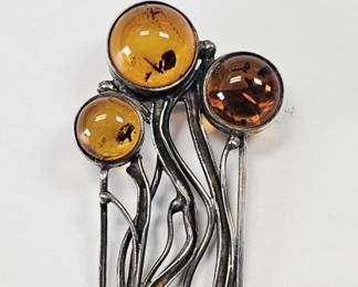 Sterling Silver Baltic Amber Brooch