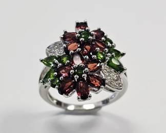 Sterling Garnet & Green Diopside Ring