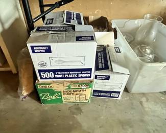 BOXES OF PLASTIC WARE & CANNING JARS