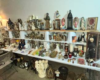 A WALL FULL OF CATHOLIC / RELIGIOUS ITEMS