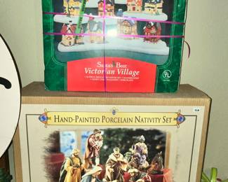 VICTORIAN VILLIAGE & PORCELAIN NATIVITY SET - BOTH NEW IN BOX