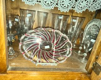 RED SWIRL GLASS DISH