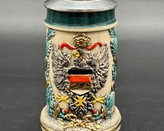 Authentic German Stein, Pewter Lid & 24k Gold Trim