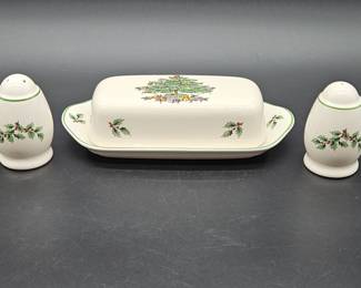 Spode Christmas Tree Domed Butter + S&P Shakers