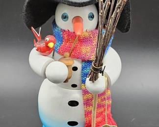 Signed Steinbach Incense Smoker Snowman Bird