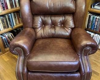 Deluxe Brown Leather Recliner w/ Tufted Back, 1/2
