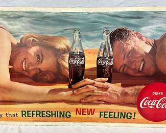 36×20 Cardboard Coca-Cola Beach Advertisement, Double-Sided