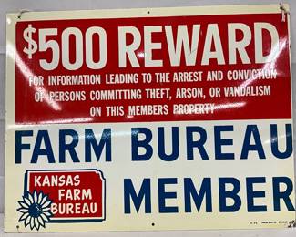 Kansas Farm Bureau Member Metal Reward Sign, 15×12 In, 1972