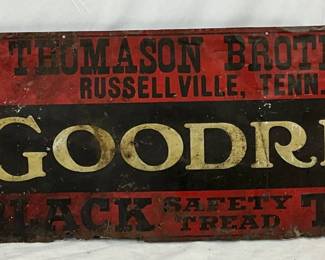 Early 36in x 12in Thomason Brothers Goodrich Emb. Russellville, Tenn. Tin Tacker Sign