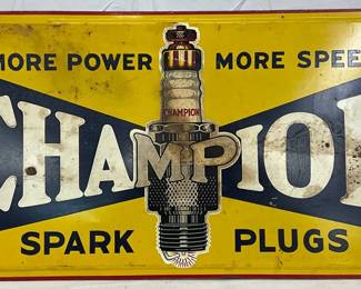 Self-Framed Single-Sided Champion Spark Plugs Metal Sign, 30in x 14in