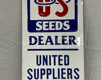 Embossed Metal United Suppliers US Seeds Dealer Sign 12in by 24in