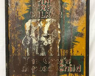 Pine Tree Milker Sign, Metal with Wooden Frame, 39 x 41 in.