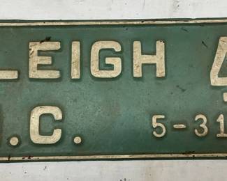 1930 Raleigh, N.C. Embossed License Plate