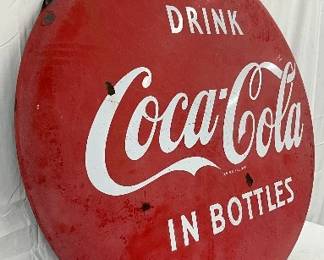 36in. Porc. Coca-Cola Button, ‘Drink Coca-Cola In Bottles,’