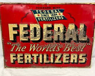 Embossed Metal Advertising Sign for Federal Fertilizers, 19×14 in.