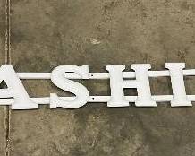 Porc Letters on Metal ‘WASHING’, 88in by 10in