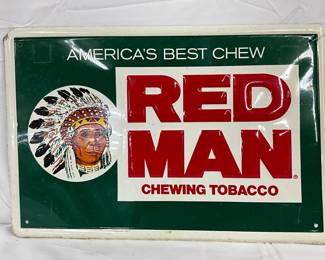 Emb. Red Man Tobacco Sign, 18×12 Inches