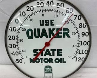 12-Inch Quaker State Motor Oil Thermometer with Tombstone Sidewalk Sign Graphic