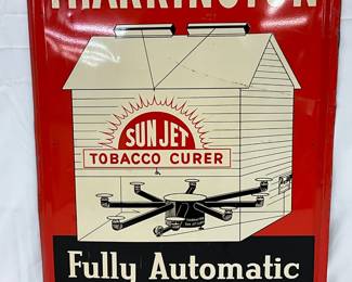 1963 Tharrington Sun Jet Tobacco Curer Advertising Sign, Self-Framed Metal 18x24in.