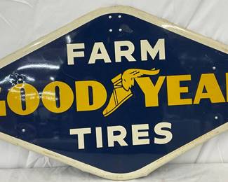 Good Year Farm Tires Metal Convex Sign, 28 x 14 Inches