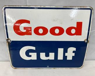 Good Gulf Porcelain Gas Pump Plate, 11 1/2 x 8 1/2 Inches