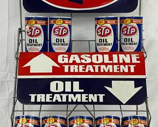 STP Emb. Metal Display Rack with Original Oil Treatment Cans, 17 in x 34 in