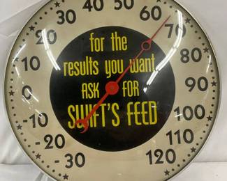 Swift’s Feed Advertising Glass-Faced Thermometer, 12in