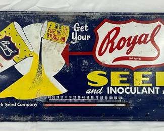 Royal Seed, Rudy Patrick Seed Co. Convex Metal Thermometer., 20×9in.