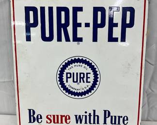 1952 Pure-Pep Porcelain Pump Plate Sign, 10×12 Inches