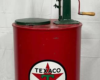 Early Restored Texaco Oiler with Hand Pump, Measuring 23in x 68in