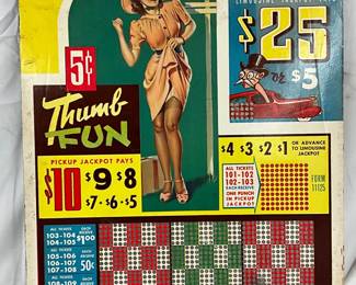 Early “Thumb Fun” 5-Cent Punch Board Game, 12 x 15 Inches