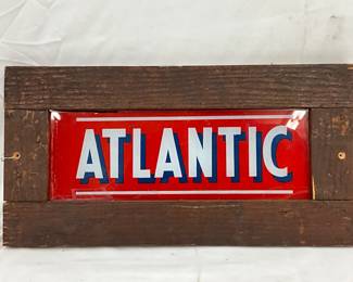 Early Atlantic Glass Pump Framed Sign 16x8in.