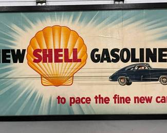 Shell Gasoline Framed Cardboard Sign, 58×34in.