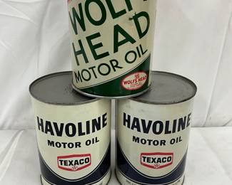 3-NOS Metal Quart Cans: Wolf’s Head and Havoline Motor Oils