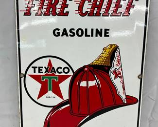 1955 Texaco Fire Chief Porcelain Pump Plate, 12×15 Inches