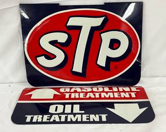 STP Oil Rack Signs Measuring 15 1/2in x 7in to 11in