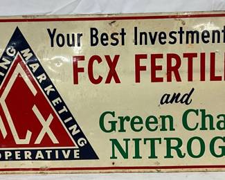 1965 FCX Fertilizer Metal Advertising Sign, 36 x 16 Inches