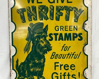 Thrifty Green Stamps Advertising Sign with Scottie Dog Graphic 25x33