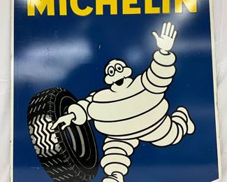 Michelin Double-Sided Metal Sign, 27in x 32in, Featuring a Misprint on Back