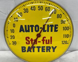 12-Inch Auto-Lite Sta-Ful Battery Advertising Thermometer