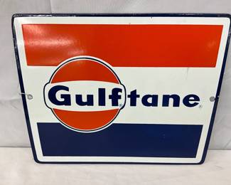 11 1/2 x 8 1/2 Gulftane Porcelain Pump Plate Sign with Mounting Holes