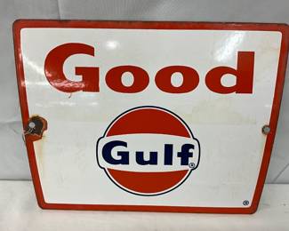 Good Gulf 11 1/2 x 8 1/2 Porcelain Pump Plate Sign