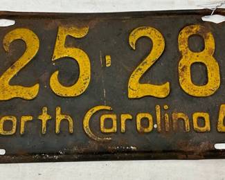 1941 North Carolina License Plate with Yellow Embossed Numbers
