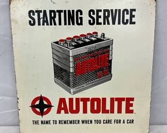 15 1/2in Masonite Autolite Battery Advertisement Sign with Battery Graphic