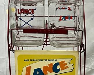 Lance 4-Glass Jar Snack Display Rack with Red Metal Frame