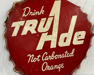 36in. 1950's Tru-Ade Die-Cut Metal Bottle Cap Sign